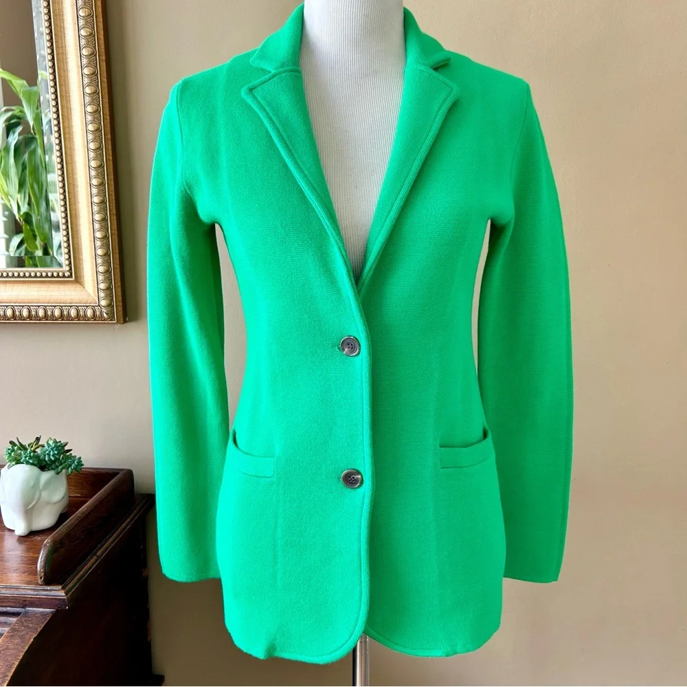 J Crew Knit Kelly Green Cardigan Sweater Blazer Two Button Cotton Size XS NWT